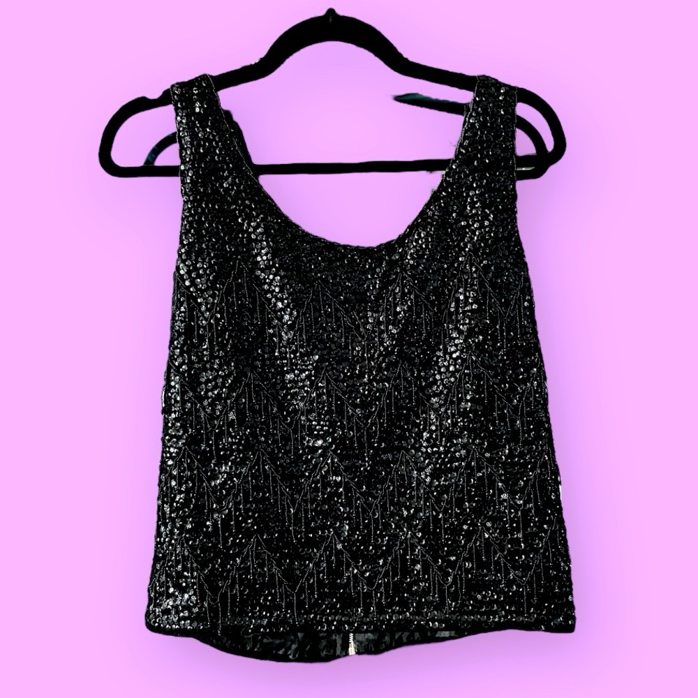 Vintage Hand Beaded Zip-Up Tank